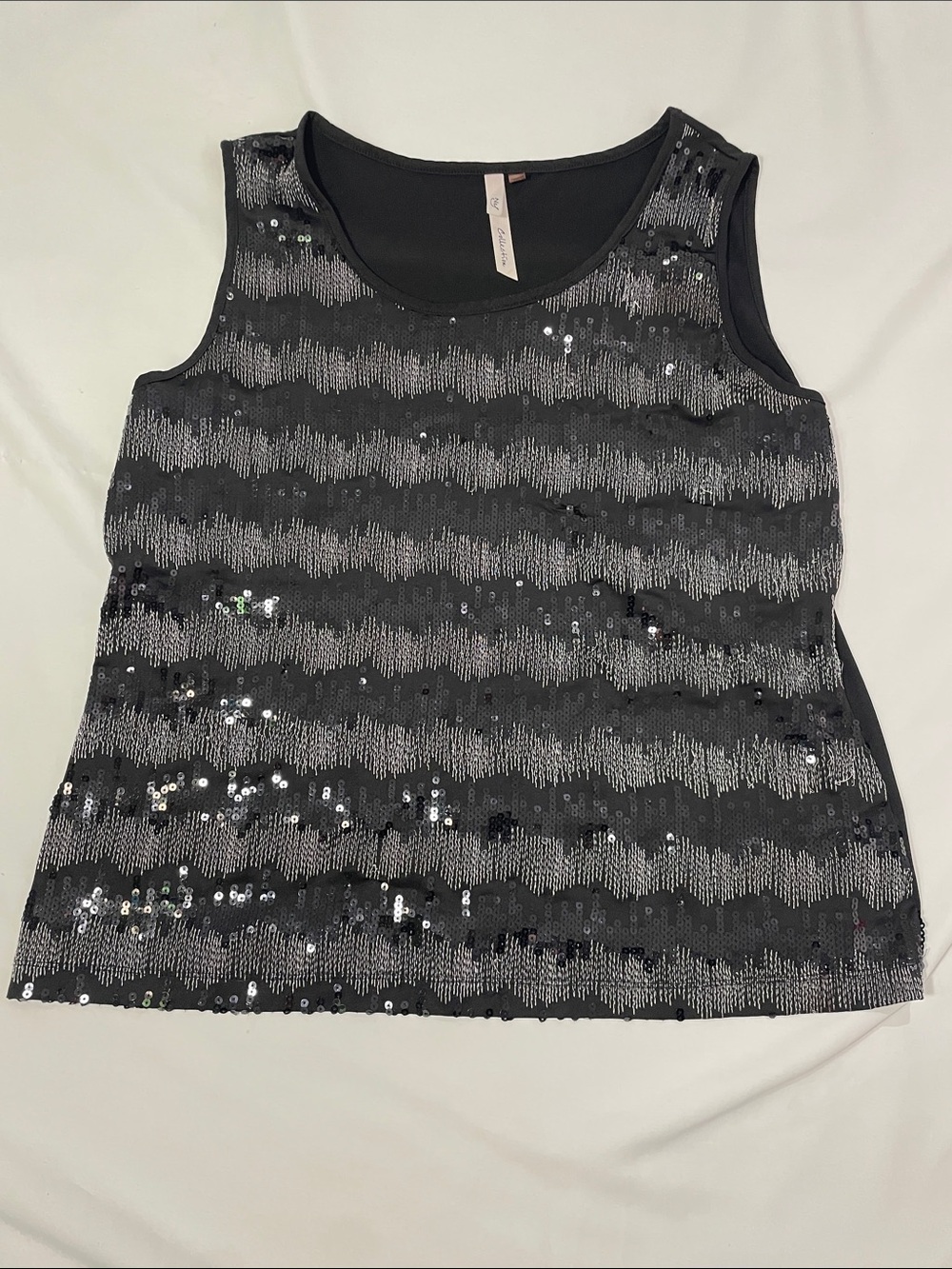 NY Collection Black Sequin Wave-Pattern Tank Top